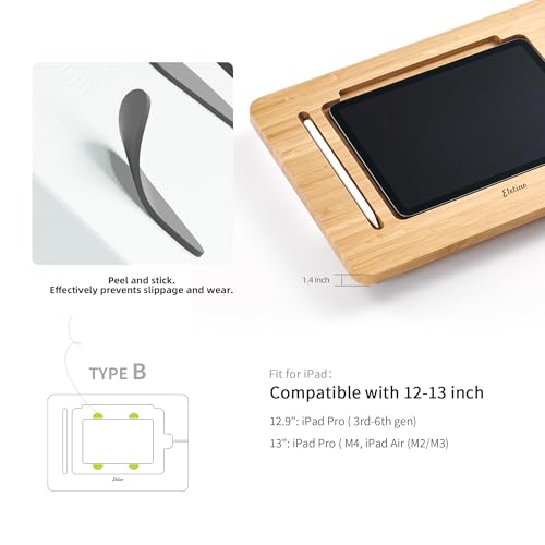 Image of ELETIUO Upgraded Bamboo Wooden Drawing Ipad Holder with Pencil&Charger Cable Slot, Multi-Angle Adjustable Tablet Desktop,Foldable Portable Stand,Compatible with 12.9 inch ipad pro 3rd /4th / 5th Gen