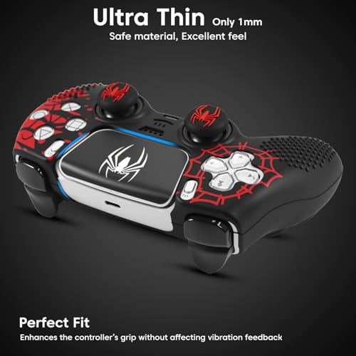 Image of Sounce Anti-Slip Silicone PS5 Controller Skin Cover - Non-Slip Protective Grip Sleeve with Thumb Grip Caps, Touch Pad Sticker & Wrap Cover Stickers for PlayStation 5 (Pack of 1, Red Skin Cover)