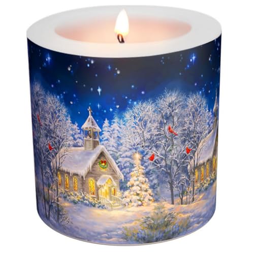 Candela natalizia chiesa in inverno come decorazione da tavolo per la decorazione natalizia, festa di Natale o come regalo. Candela come decorazione originale per occasioni invernali, diametro 8 x