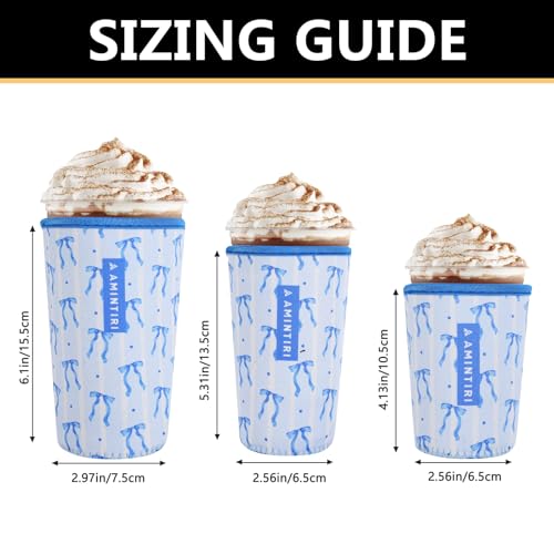 Image of 3 Pack Reusable Sleeve for Iced Coffee Cup, Coffee Neoprene Sleeve for Iced&Hot Drinks, Coffee Sleeve Compatible with Starbucks, Dunkin Coffee Cup. (Blue Bow Charm)