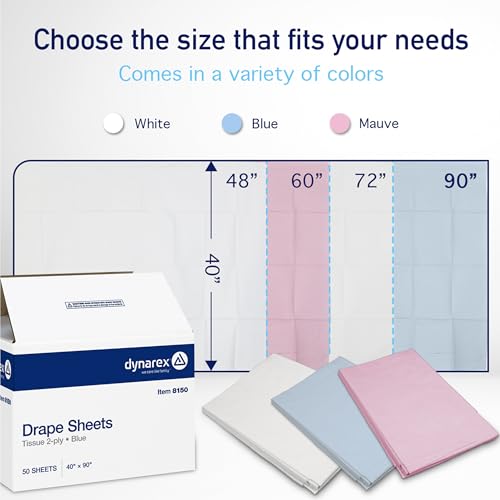 Image of Dynarex Disposable Drape Sheets - 40 inch x 90 inch (Case of 50), Blue, 1-Ply Tissue with PE Layer for Patient Privacy, Exams, and Procedures