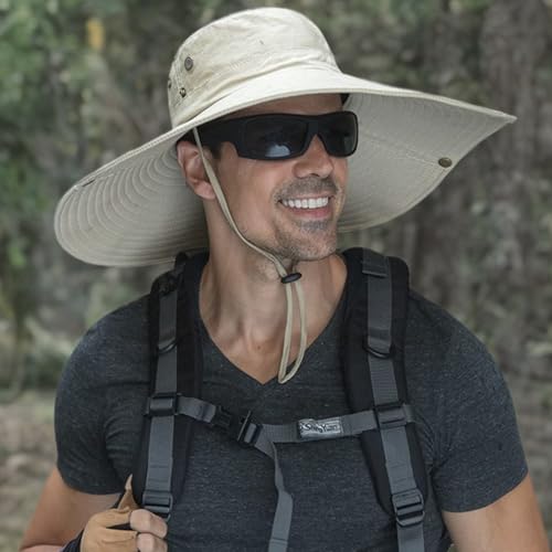 Image of HUAMULAN Super Wide Brim Men Fishing Sun Hats, Sports Outdoor Travel Women Bucket Cap, Golf Cycling Safari Boonie Hat