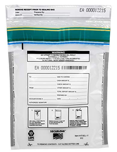 Secur-Pak Deposit Bags with Pocket - Pack of 100 - Premium, Level 4 Security Tamper Evident, Clear Security Bags - Self Sealing, Transparent 2.5 Mil Plastic - 9" x 12" - SECUR-PAK
