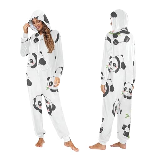 Pyjama grenouillère panda blanc à fermeture éclair et capuche hiver