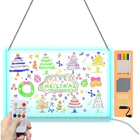 Laysinly Acrylic Dry Erase Board, 11.81"x 7.87" Illuminated Hanging Message Board, LED Writing Board for Restaurants, Cafeterias and Stores, Flashing LED Colorful Lights Erasable Neon Effect (Remote) Cover