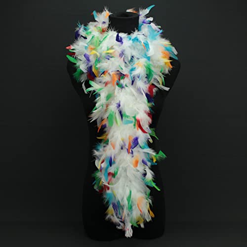 BOA DE PLUMAS CON PUNTA TINTADA BICOLOR, 190cm/80gr (BLANCO PUNTA MULTICOLOR)