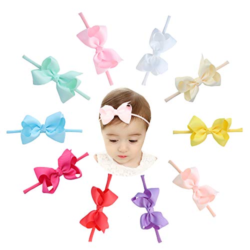Prohouse 10PCS Baby Nylon Headbands Hairbands Hair Bow Elastics for Baby Girls Newborn Infant Toddlers Kids (3" Flower-Headbands)