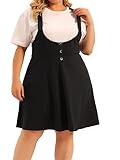 Agnes Orinda Plus Size Suspender Skirts for Women Casual High Waist Detachable Strap Button Decor Overalls Dress 3X Black