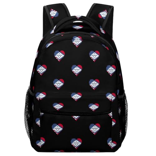 U.S.A. State of Arkansas Flag Heart Funny Backpack Casual Daypack Lightweight Shoulders Bag for Men Women Cute Print