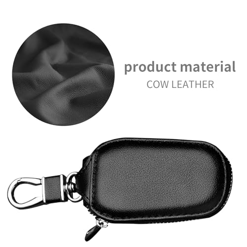 Image of Car Key Case,Universal Auto Key Holder With Metal Hook,Genuine Leather Car Smart Key Chain Keychain Holder Fits For Most Vehicles Black