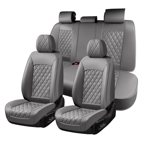 Image of Huidasource Gray Seat Covers Full Set, Seat Covers 5 Seats Waterproof Nappa Leather, Universal Fit for Most Cars,Van,Truck, SUV, Honda Civic Nissan Compass Sentra Focus Explorer(Full Set /Gray)