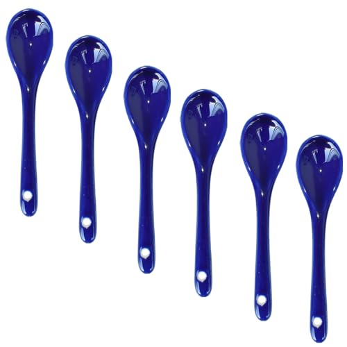 Lotatheta 6 pcs Dark Blue Porcelain Egg Spoons Ceramic Spoons 4.7 inch Coffee Dessert Yogurt Tea Milky Tea