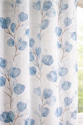 Image of THE LINEN COMPANY Cotton Sheer Printed Curtain for Window Bedroom and Living Roonm Home dcor Set of 2 (05 Feet,Soft Blue Leaf)