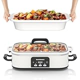 4 Quart Casserole Programmable Slow Cooker with Ceramic Baking Dish - Perfect Kitchen Small Appliance for Family Dinners, Oven Safe and Durable Bakeware for Lasagna, Roasts (White)