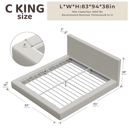 Image of RECCI AirFrame California King Upholstered Bed Frame with Padded Headboard