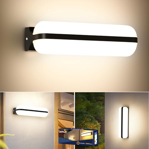 Letlit LED Wandleuchte Innen/Außen, 20W 2000LM Moderne Wandlampe Up and Down Belechtung, 4000K IP65 Feuchtraumleuchte Aussenlampe Wand Kellerlampe, LED Lampen für Treppe Flur Keller Garten WC Garage