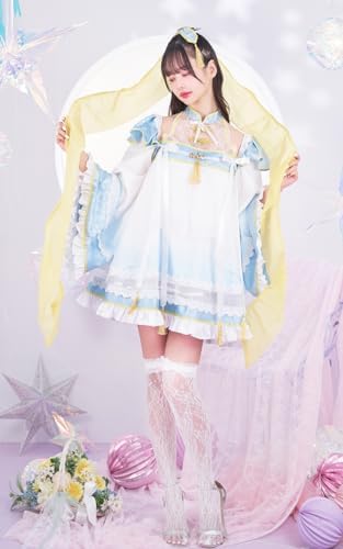 [Malymoon] コスプレ 織姫 七夕 天の川 中村里砂 天女 プリンセス 和装 着物 振袖 ワンピース ドレス 衣装 仮装 マリームーン 4点セット s9944 詳細画像2