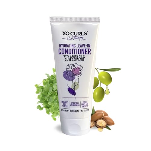 Image of XO Curls Hydrating Leave In Conditioner for Dry and Frizzy Hair. With Brahmi, Olive Squalene & Argan Oil For Frizz-Free, Soft Curly and Wavy Hair. Leave in Conditioner for Curly Hair Women - 100ml
