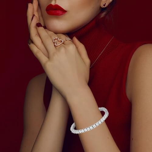 4mm Moissanite Tennis Bracelet, Moissanite Round Tennis Bracelet 18k White Gold Plated 925 Sterling Silver Bracelet Delicate Moissanite Bracelet Round Cut Moissanite Bracelet for Women Men Jewelry Gift3