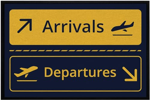 OM3® Divertido felpudo con texto | Aeropuerto   Arrivals Departures   Airport Style I | antideslizante y lavable | 60 x 40 cm |