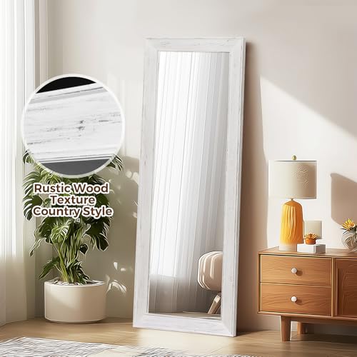 Image of 58x22in Full Length Mirror, Rustic White Beveled Wood Frame