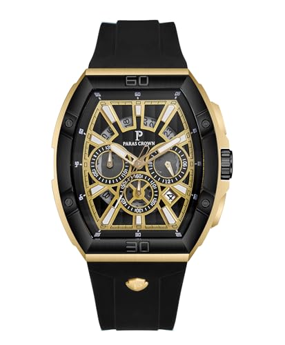 PC PARAS CROWN Mens Watches Analog Quartz Luxury 50M Waterproof Tonneau Watches for Men Japanese Movement Stainless Steel Case Luminous Sport Watch