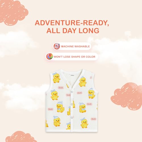 Image of Kidbea Newborn Baby Jhabla Muslin Cotton Clothes for Boys & Girls | Soft Breathable, Cute Printed Sleeveless Baby Wear with Button Closure