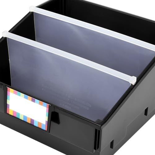 Image of Really Good Stuff Black Picture Book Classroom Library Bins, 4 Pack | 13.5 inch x 13.5 inch x 7.75, Large Plastic Bin Organizers for Book Organization, Documents, Files, Magazines