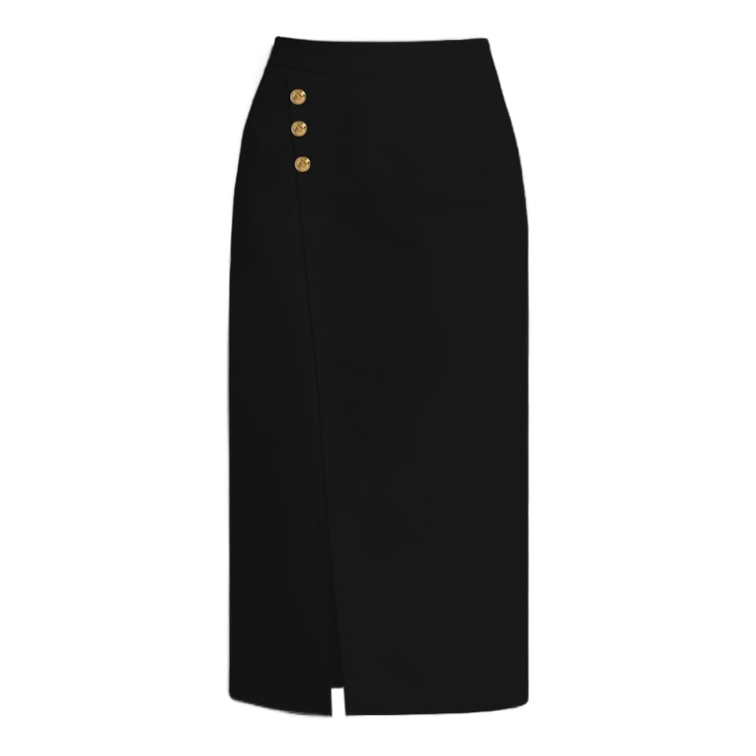 Womens Midi Skirt Hight Waist Elastic Split Straight Below The Knee Length with Buttons Office Casual Outfit Skirt