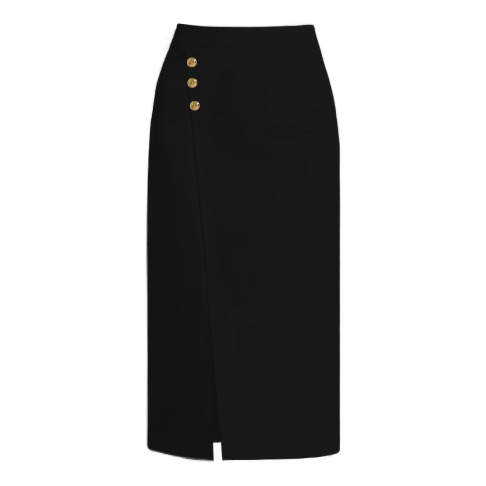 Womens Midi Skirt Hight Waist Elastic Split Straight Below The Knee Length with Buttons Office Casual Outfit Skirt