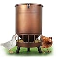 Solution4Patio 50LB No-Waste Chicken Feeder, Large Capacity Gravity Dispenser with Spill Control & 16 Feeding Ports Poultry Feeder for Outdoors & Hen Coop (Brown)
