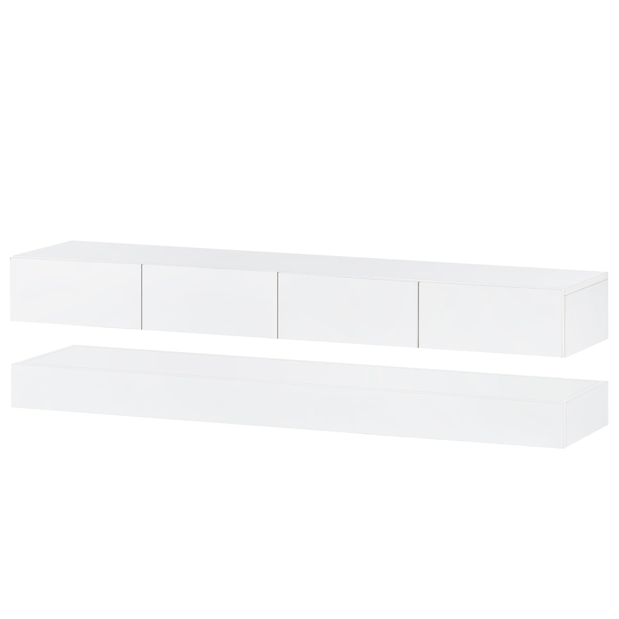 Mueble bajo LED para TV de pared, 130 x 33 x 15 cm, mueble de TV con 2 armarios y 4 cajones grandes, armario de pared para televisores de hasta 55 pulgadas, color blanco, 130 x 33 x 15 cm