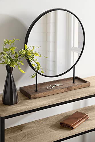 Kate And Laurel Maxfield Modern Tabletop Mirror, 18 X 22, Rustic Brown And Black, Decorative Accent Mirror With Metal Base #TOP1