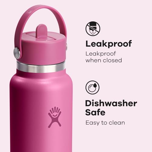 Image of Hydro Flask Water Bottle - Insulated Stainless Steel - Wide Mouth Flex Straw Lid, Non Spill, Leakproof and Refillable in 40 Oz Reef Pink