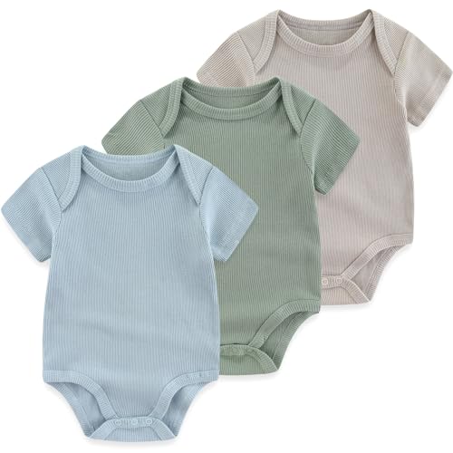 Ruliby Newborn Baby Bodysuit Cotton Ribbed Boy Girl Clothes 0-12 Months