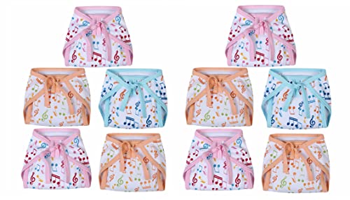 Image of Printed Cotton Hosiery Washable & Reusable Adjustable Cloth Langot Diaper with Insert Cushioned Padded Nappy Tying Langot for Babies- Pack of 10 (Small, Multicolor)