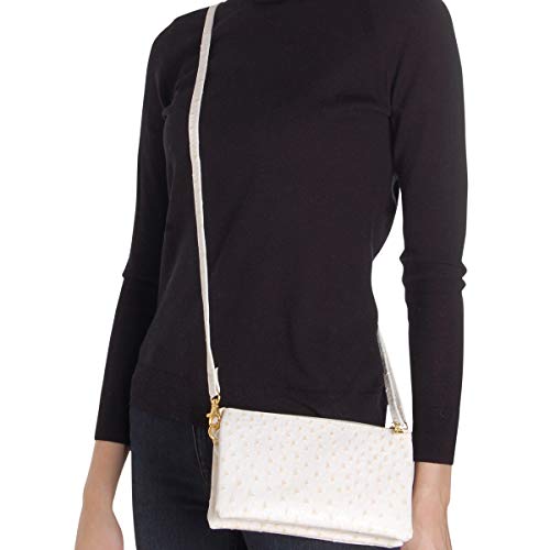 Humble Chic Vegan Leather Faux Ostrich Wristlet - Textured Dot Convertible Wallet Crossbody Bag Clutch Purse with Shoulder Strap, Ivory Ostrich, Off White, Cream - Thumbnail 2