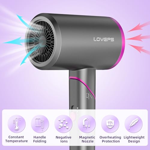 Loveps D091 Hair Blow Dryer With Diffuser, 1800W Ionic Hair Blow Dryer, Foldable Handle Travel Hair Dryer thumb #1