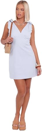 Petal & Pup Womens Giada-mini-Dress-Pale-Blue
