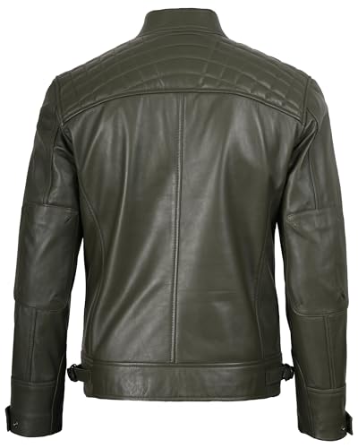 Image of fjackets Mens Leather Jacket Moto Style Real Lambskin Leather Jacket, Quilted Cafe Racer Classic Zip Up Biker Jacket for Men