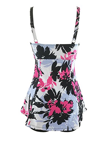 Zando Women's Two Piece Skirted Swimdress with Boyshort Swimming Suit Tummy Control Printed Swimwear Dress Push Up Tankini Swimsuit Skirted Retro Swimwear fits like US 4-6