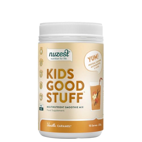 Nuzest - Kids Good Stuff - Vegan Smoothie Mix - Vanilla Caramel - Multivitamin Nutritional Supplement Protein Shake for Children - Dairy Free - Supporting Growth and Development - 225g (15 Servings) Nuzest - Kids Good Stuff - Vegan Smoothie Mix - Vanilla Caramel - Multivitamin Nutritional Supplement Protein Shake for Children - Dairy Free - Supporting Growth and Development - 225g (15 Servings)