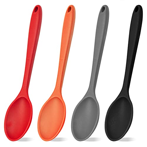 4Pcs Silicone Basting Serving Spoon Silicone Nonstick Mixing Spoon Silicone Spoons For Cooking Heat Resistant Non Stick Serving Spoon For Kitchen Cooking,Baking,Stirring,Mixing #TOP15