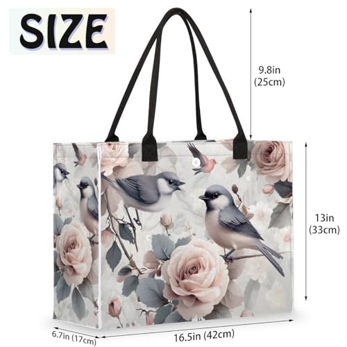 Art Bird Roses Tote Bag for Women Large Beach Bag Reusable Tote Bags for Work Travel Beach Shopping2