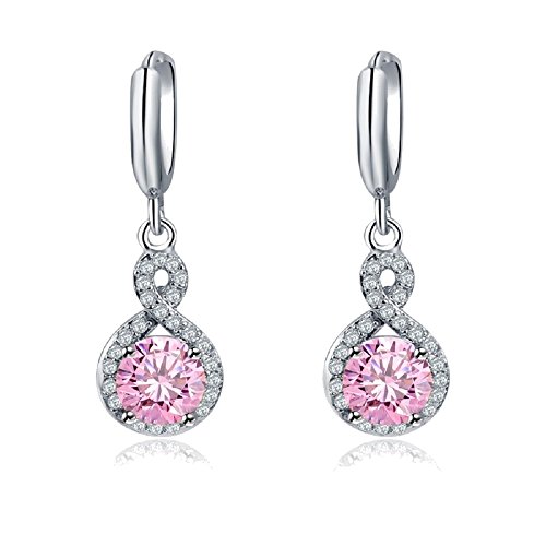 Preisvergleich Produktbild Ohrhänger Ohrringe mit Rose Hellrosa Rund Österreichische Zirkonia Kristalle 18 kt Weiß Vergoldet für Damen