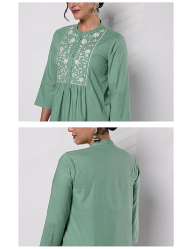 Image of Amazon Brand - Myx Women Pure Cotton Embroidered Short Kurti | Tunic | Short Kurta (Available in Plus Sizes)