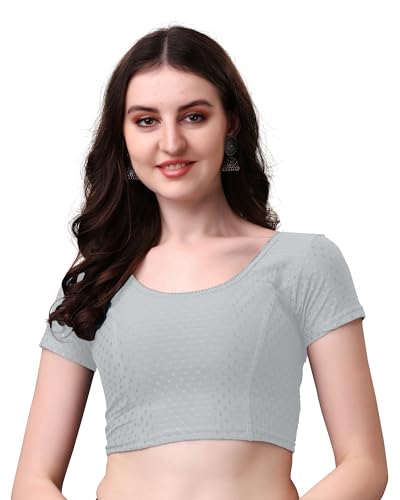 Image of Mogsa Stylish Cotton Saree Blouse for Women | Soft Dobby Stretch Fabric | Round Neck | Stitched Blouse for Party, Casual & Festive Use