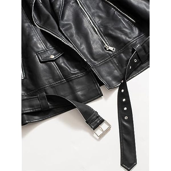 Adhdyuud Vrouwen Losse Faux Lederen Jas Met Riem Herfst Moto Biker Rits Pu Lederen Jas Uitloper