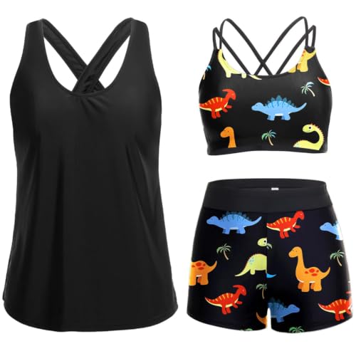 Image of Women's 3 Piece Tankini Swimsuit Tummy Control Bathing Suit with Boy Shorts