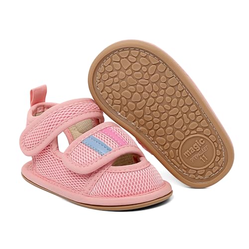 MK MATT KEELY Sandali Neonato Scarpe Primi Passi Estive Sandali Maglia Punta Chiusa Bambino con Suole Morbido Antiscivolo,Rosa,12-18 Mesi